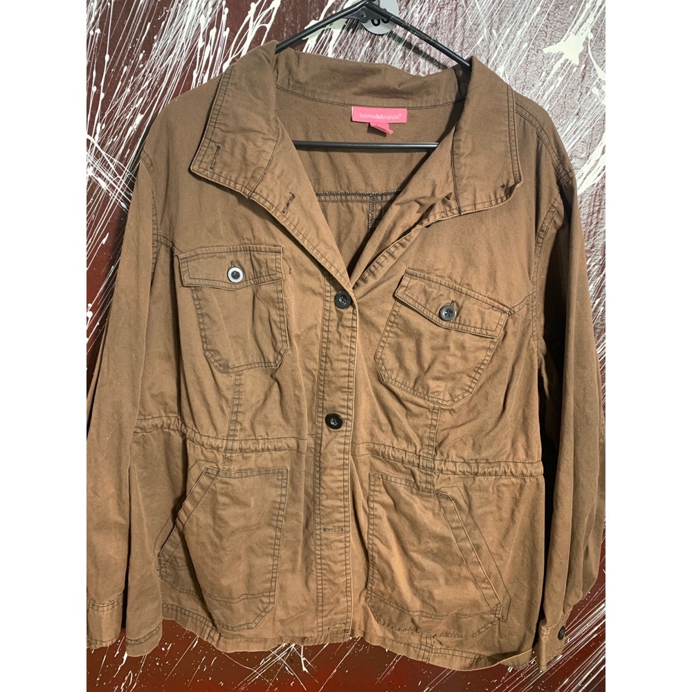 Woman Within Brown Utility Field Jacket Womens Plus 1X 22/24 Button Front Coat - Picture 1 of 6